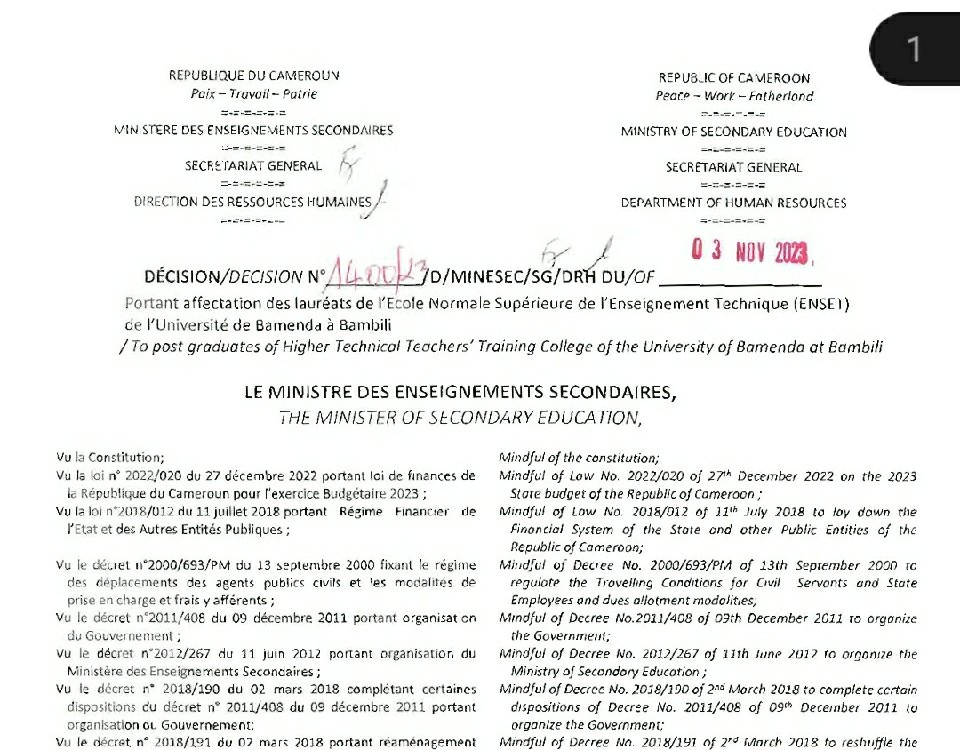 Affectation des lauréats de ENS et ENSET dans les Etablissements ...